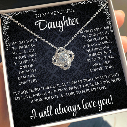 To My Daughter Necklace | Sterling Silver - Cubic Zirconia Love Knot