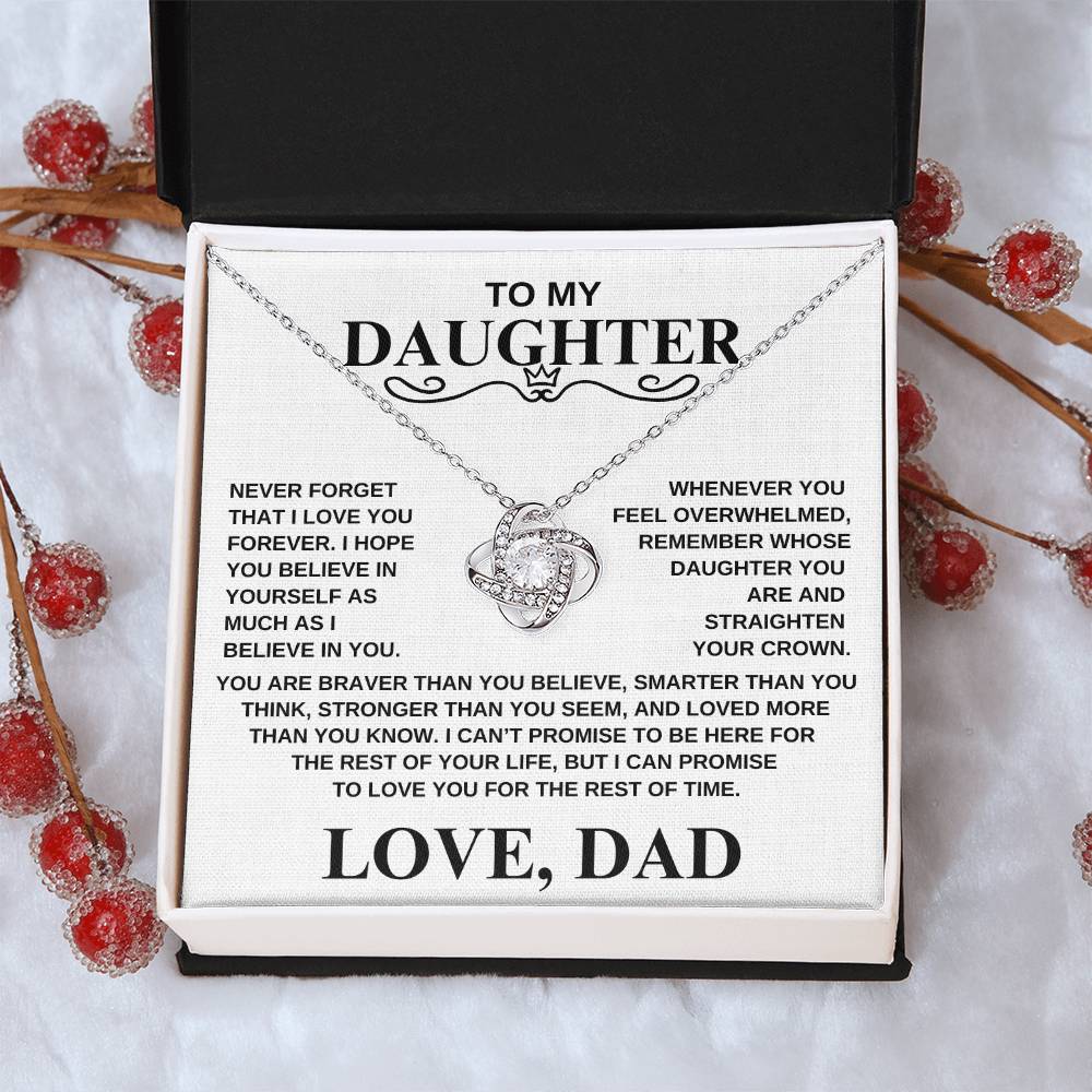 To My Daughter | Love Dad | Cubic Zirconia Love Knot Necklace