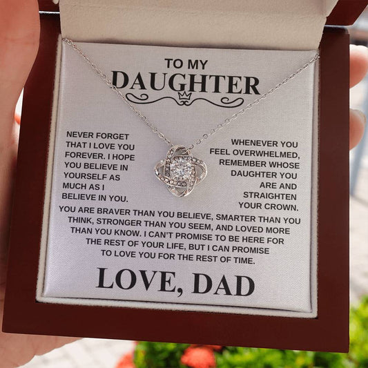 To My Daughter | Love Dad | Cubic Zirconia Love Knot Necklace