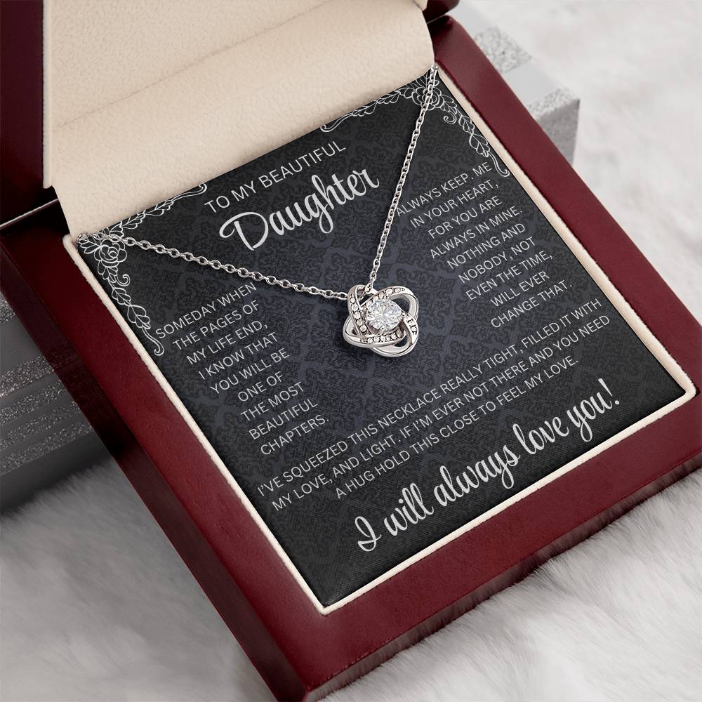 To My Daughter Necklace | Sterling Silver - Cubic Zirconia Love Knot