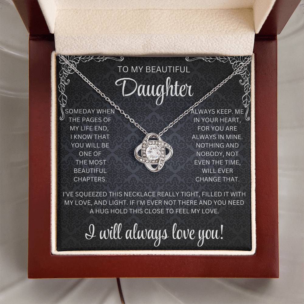 To My Daughter Necklace | Sterling Silver - Cubic Zirconia Love Knot