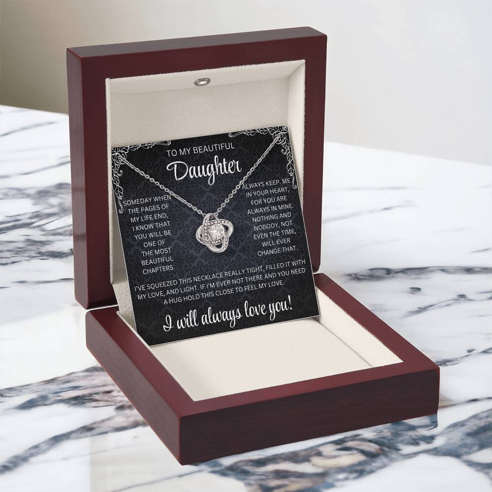 To My Daughter Necklace | Sterling Silver - Cubic Zirconia Love Knot