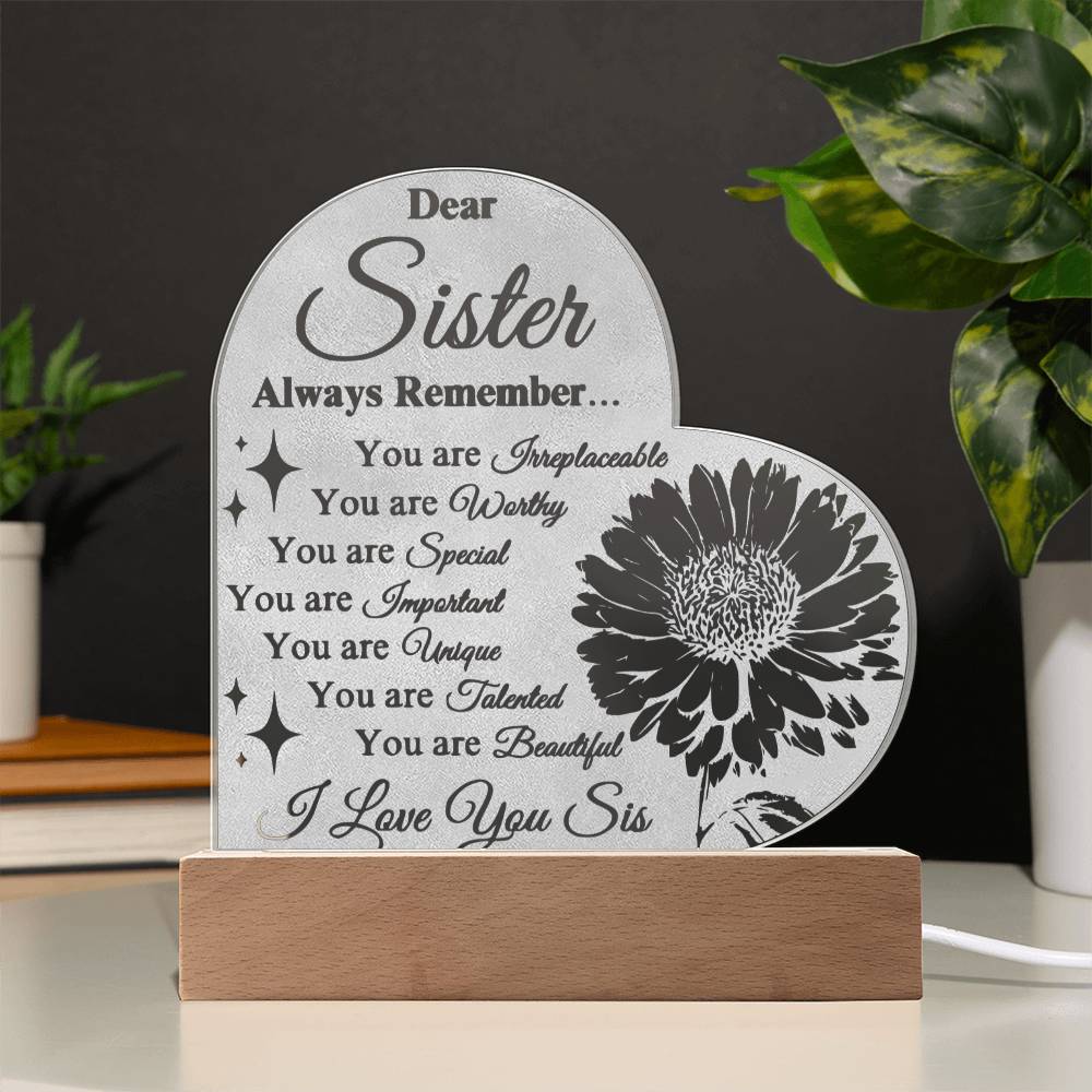 To My Sister 3D Flower Nightlight | Clear Text White Background