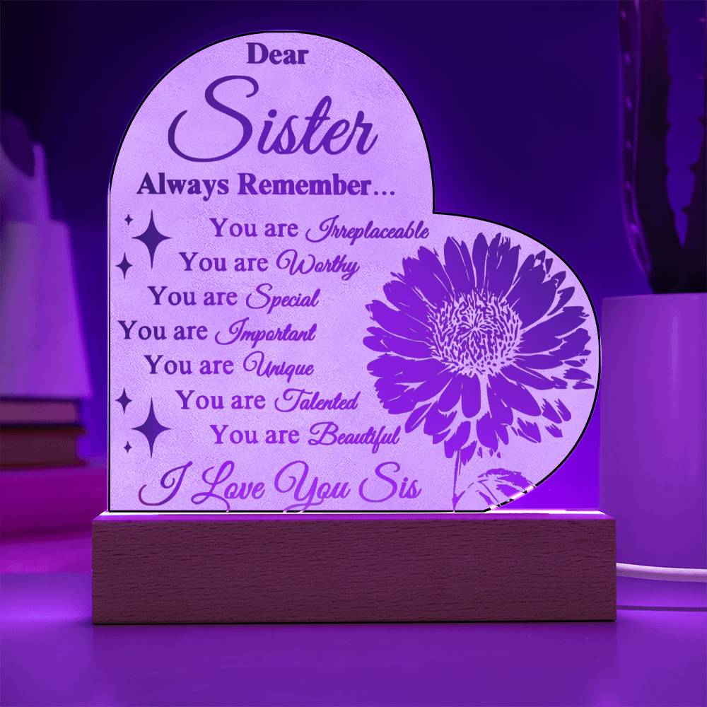 To My Sister 3D Flower Nightlight | Clear Text White Background