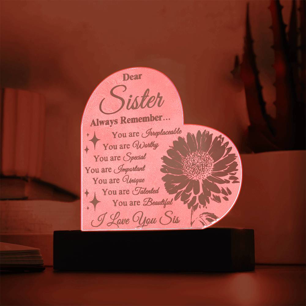 To My Sister 3D Flower Nightlight | Clear Text White Background