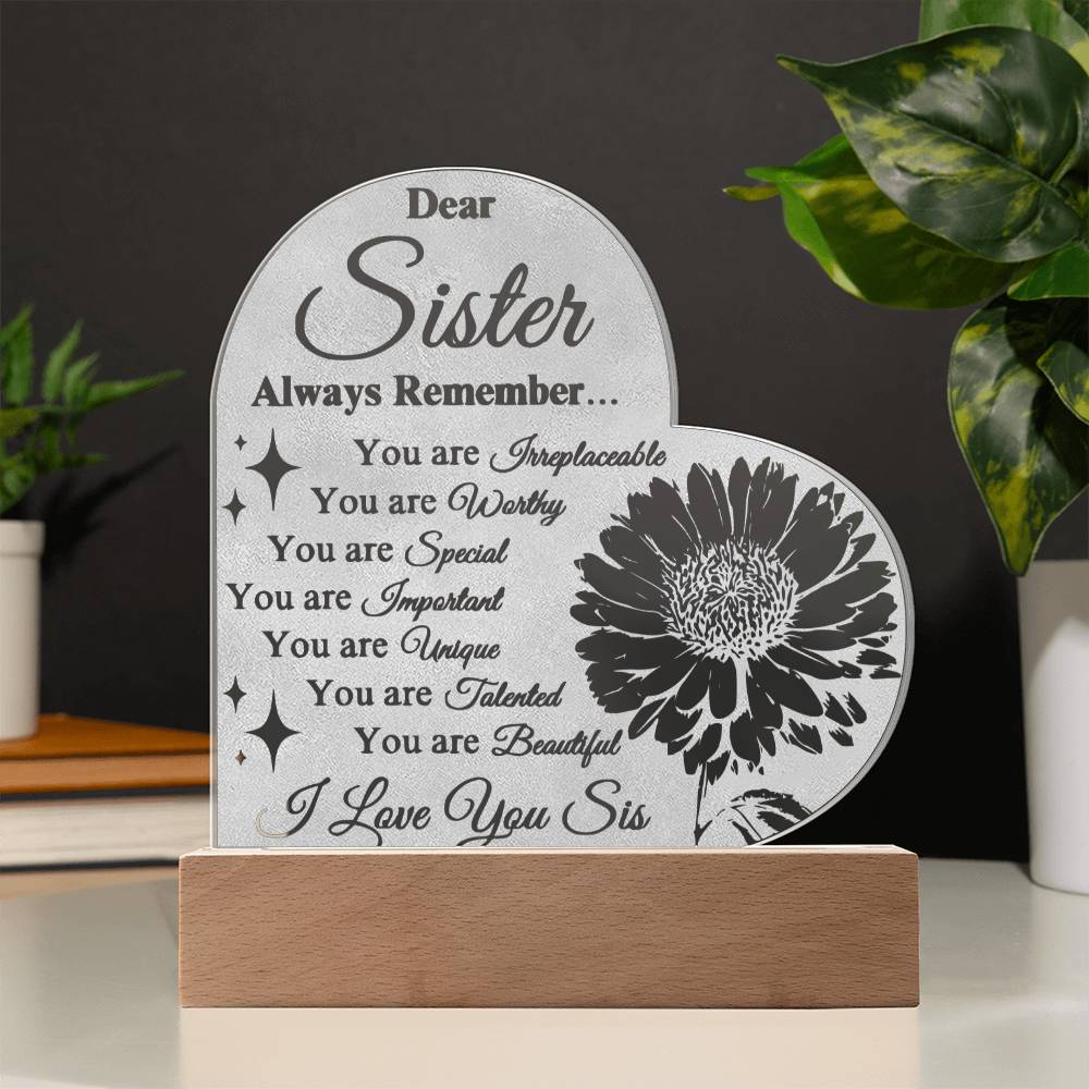 To My Sister 3D Flower Nightlight | Clear Text White Background