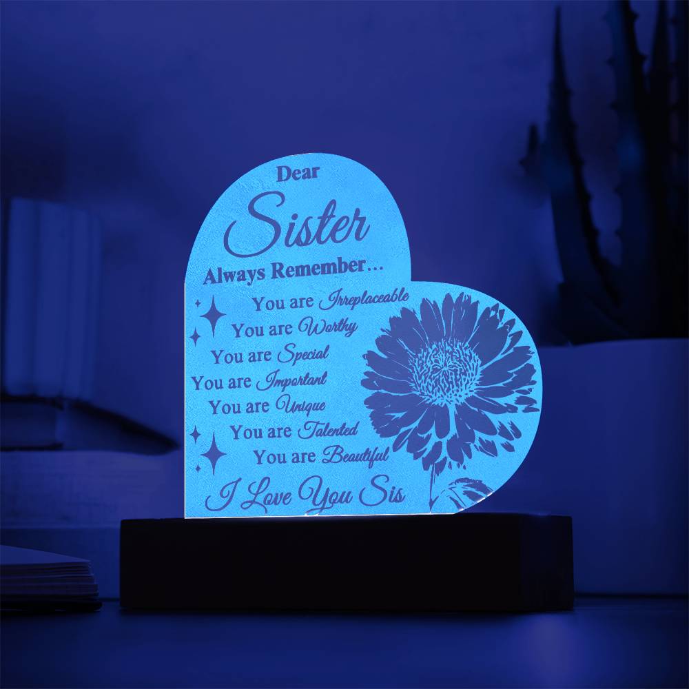 To My Sister 3D Flower Nightlight | Clear Text White Background